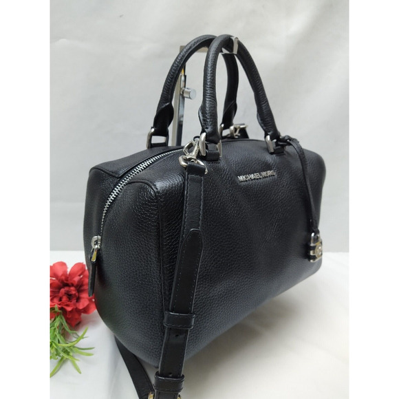 Michael Kors Mercer Black Pebbled Leather Duffle Zipper Closure Satchel Bag - Picture 3 of 16